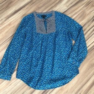 J. Crew blue floral tie yoke peasant top cotton/silk blend